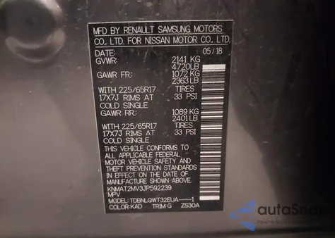 2018 Nissan Rogue Sv from USA, damaged, VIN KNMAT2MV3JP592239